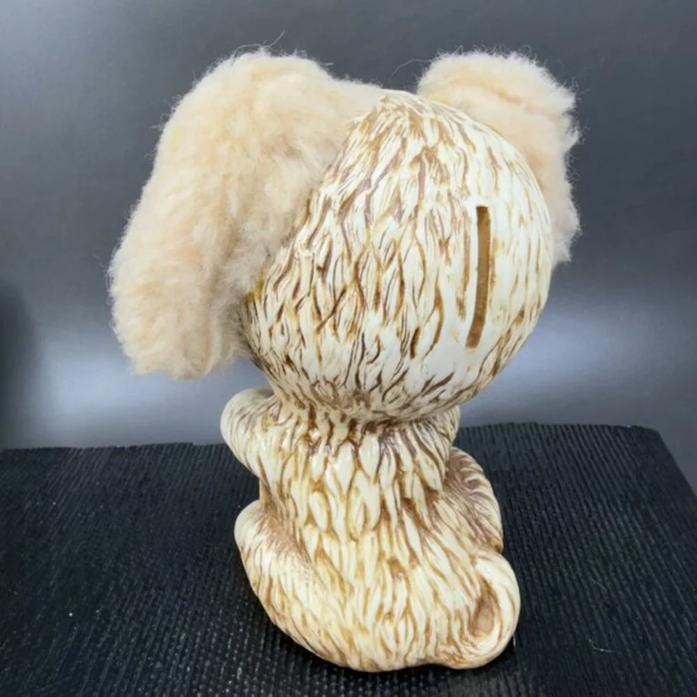 1970 Kitschy Bank Plastic Dog Animal Fuzzy Ears Creative Vintage Decor Whimsical